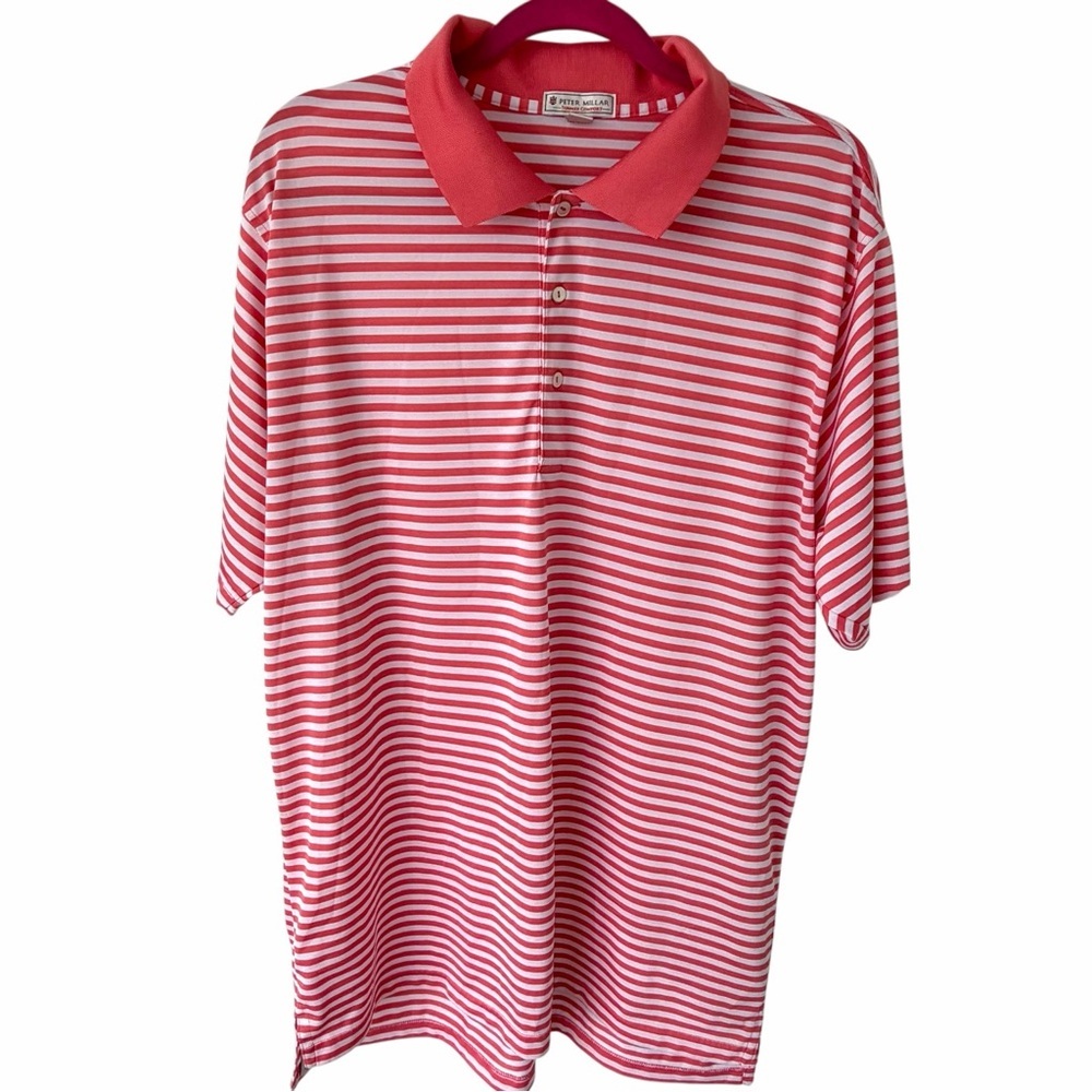 Peter Millar Summer Comfort Polo XXL Coral White Stripe Golf Shirt